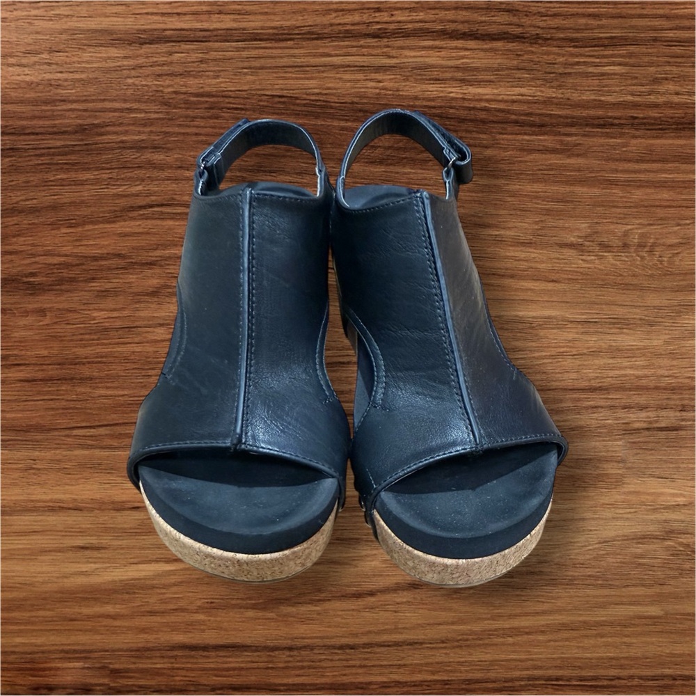 Corky's Carley Wedge Sandal in Black Smooth size 7
